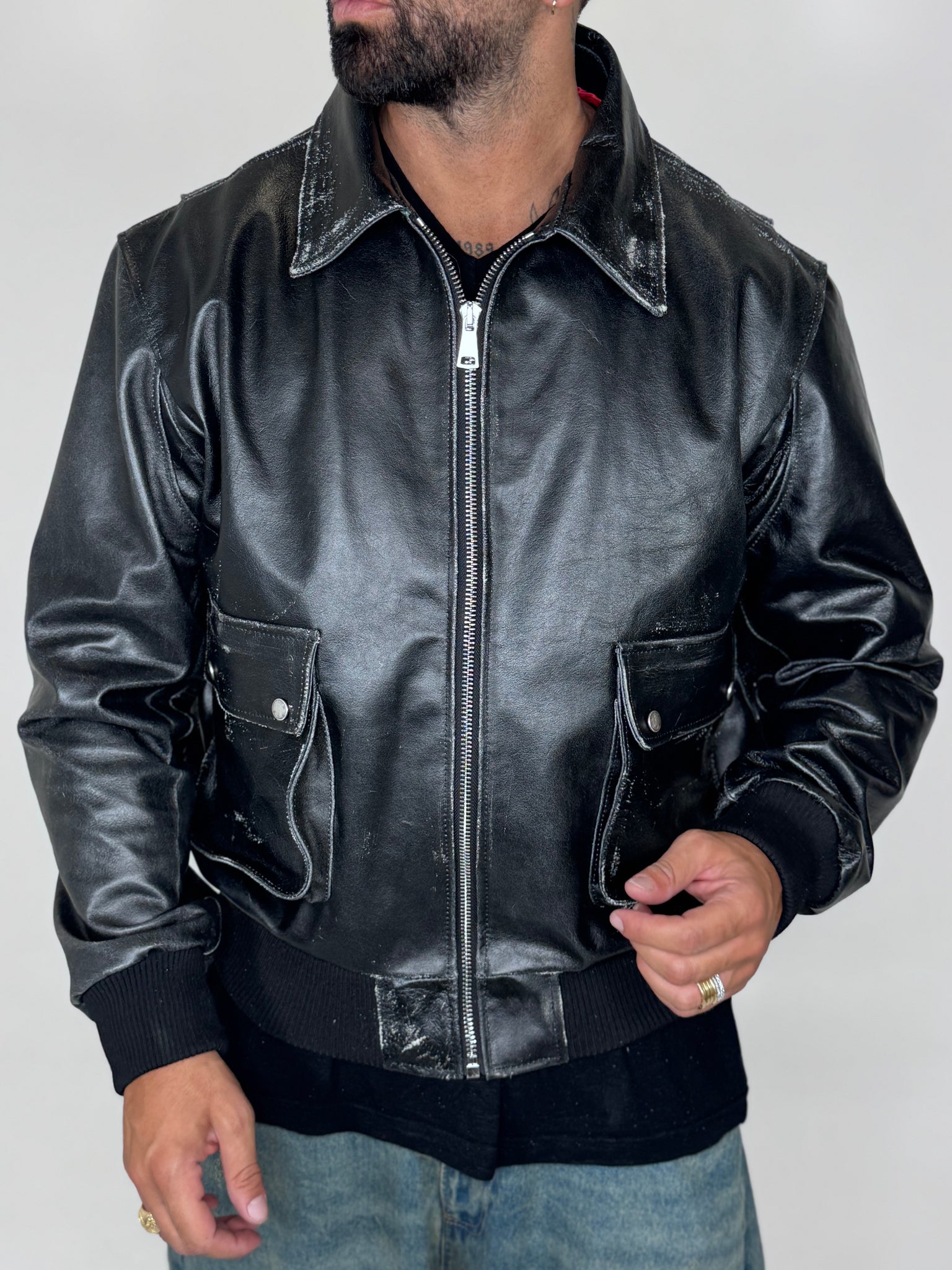 BLAZER COLLO CAMICIA CON TASCONI EFFETTO VINTAGE