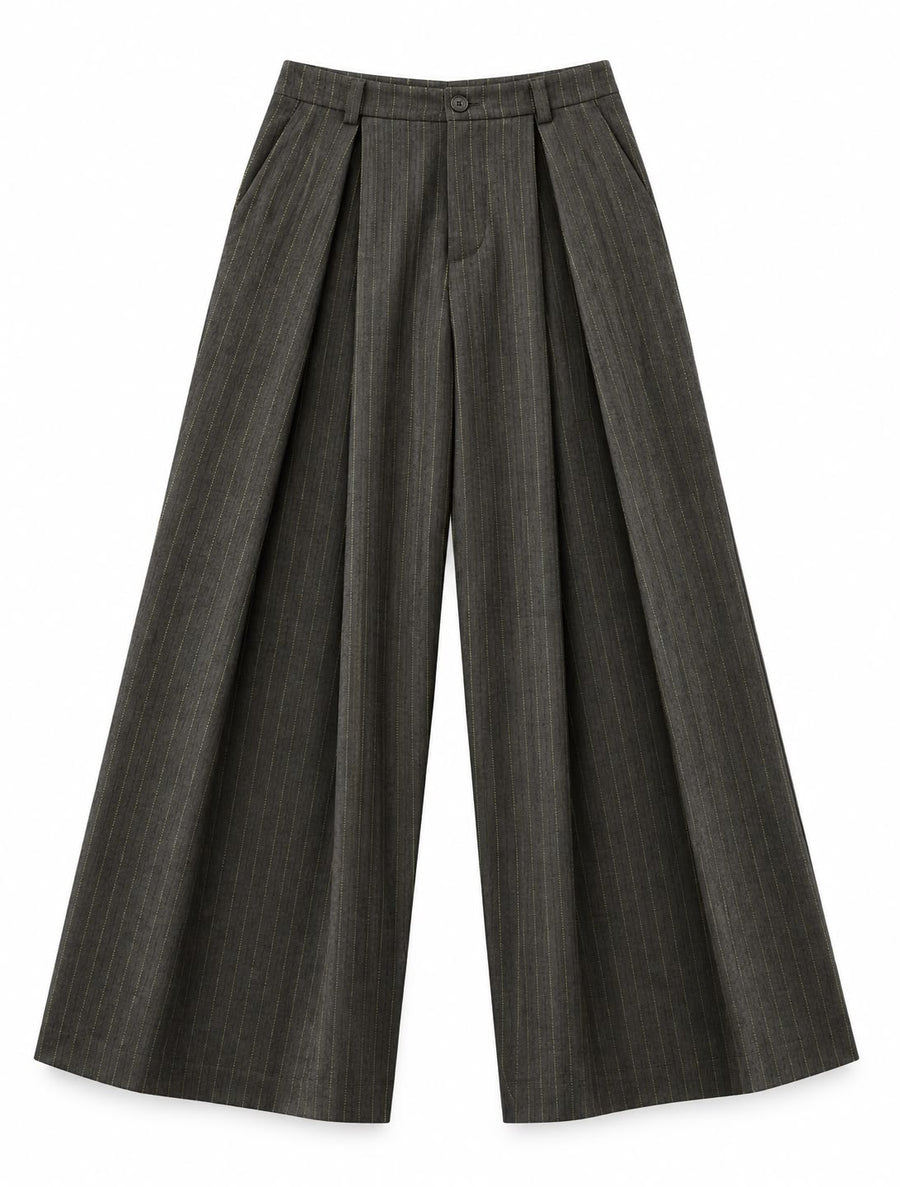 PANTALONE GESSATO FONDO AMPIO CON PINCES