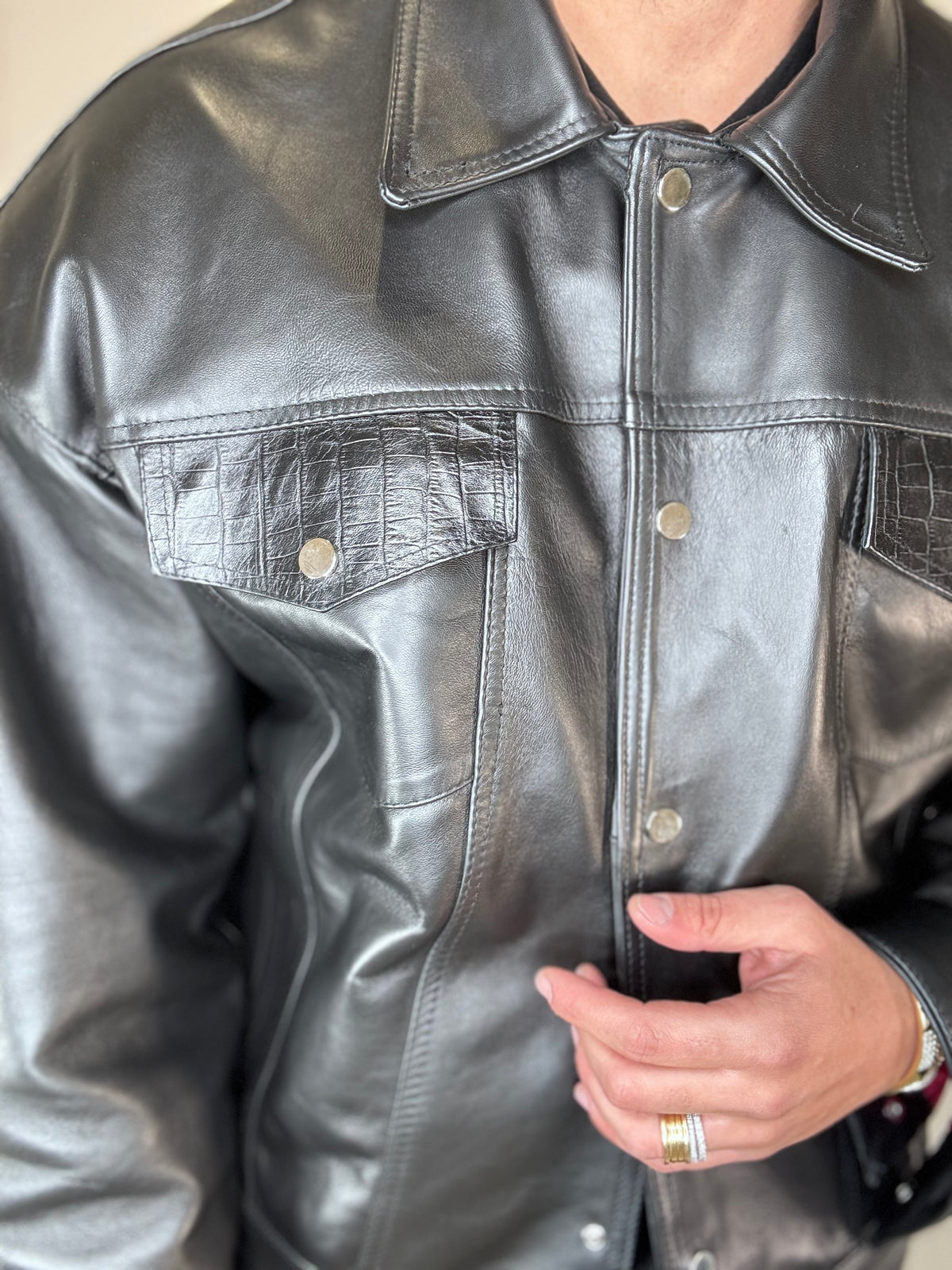 BLAZER OVER SPALLINA IN PELLE - lab22shop
