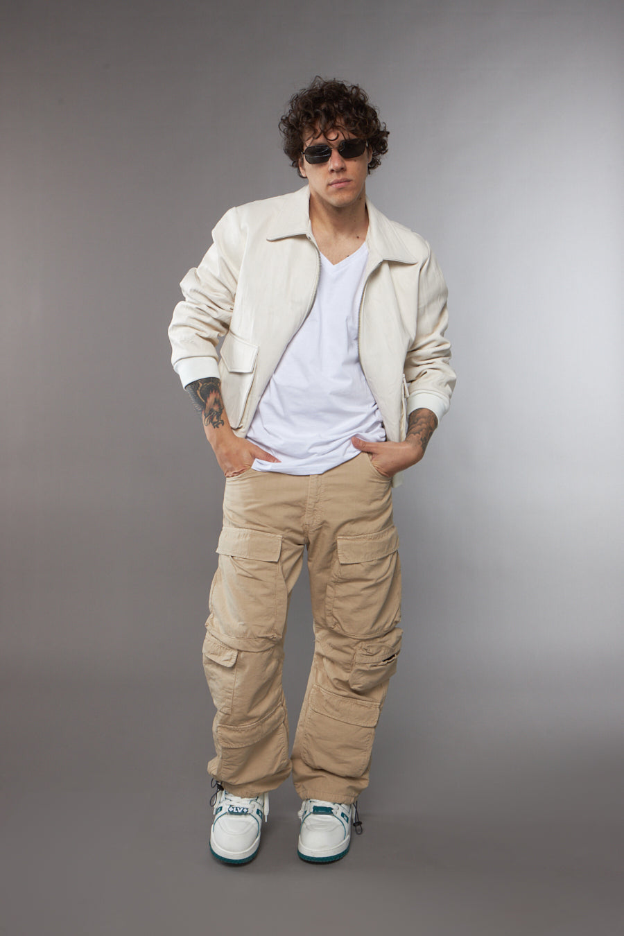 BLAZER COLLO CAMICIA CON TASCONI PELLE LAVATA - lab22shop