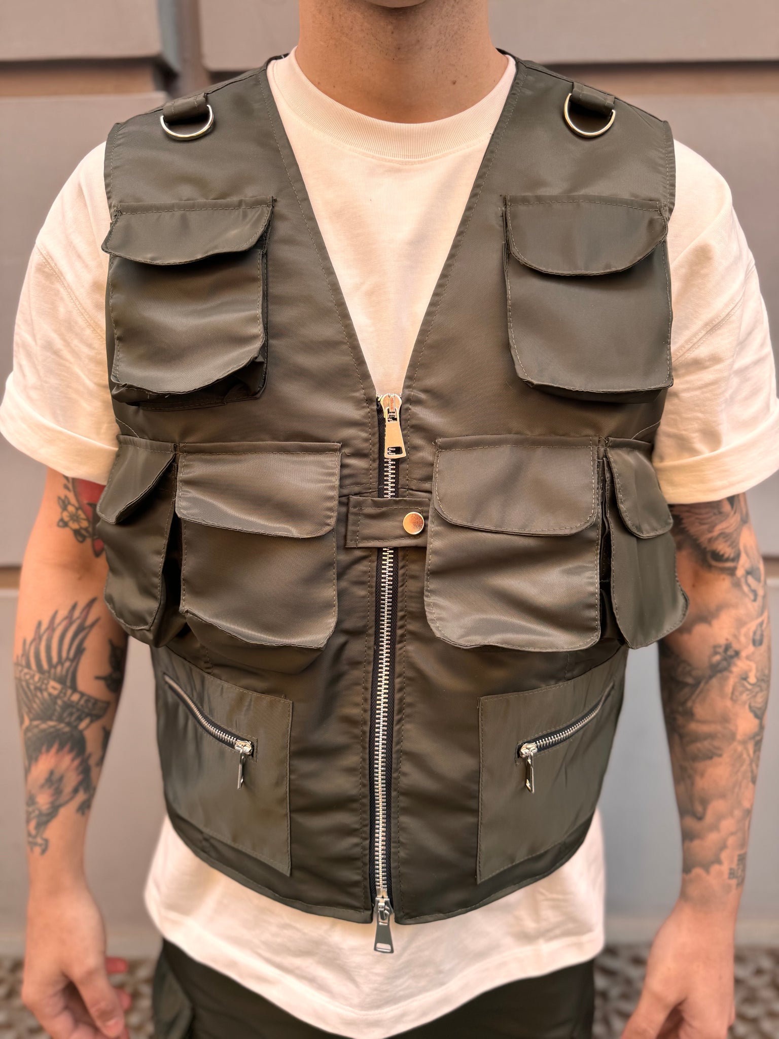 GILET MULTITASCHE NYLON VERDE