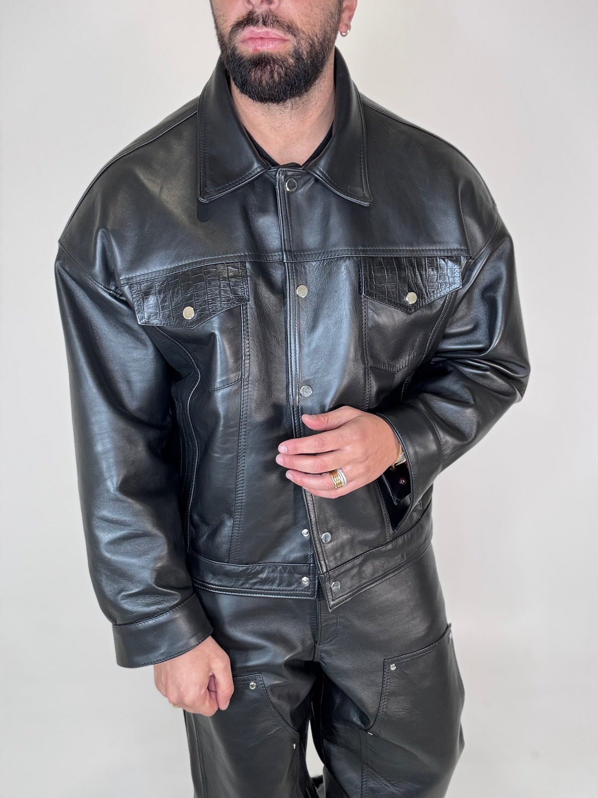 BLAZER OVER SPALLINA IN PELLE - lab22shop