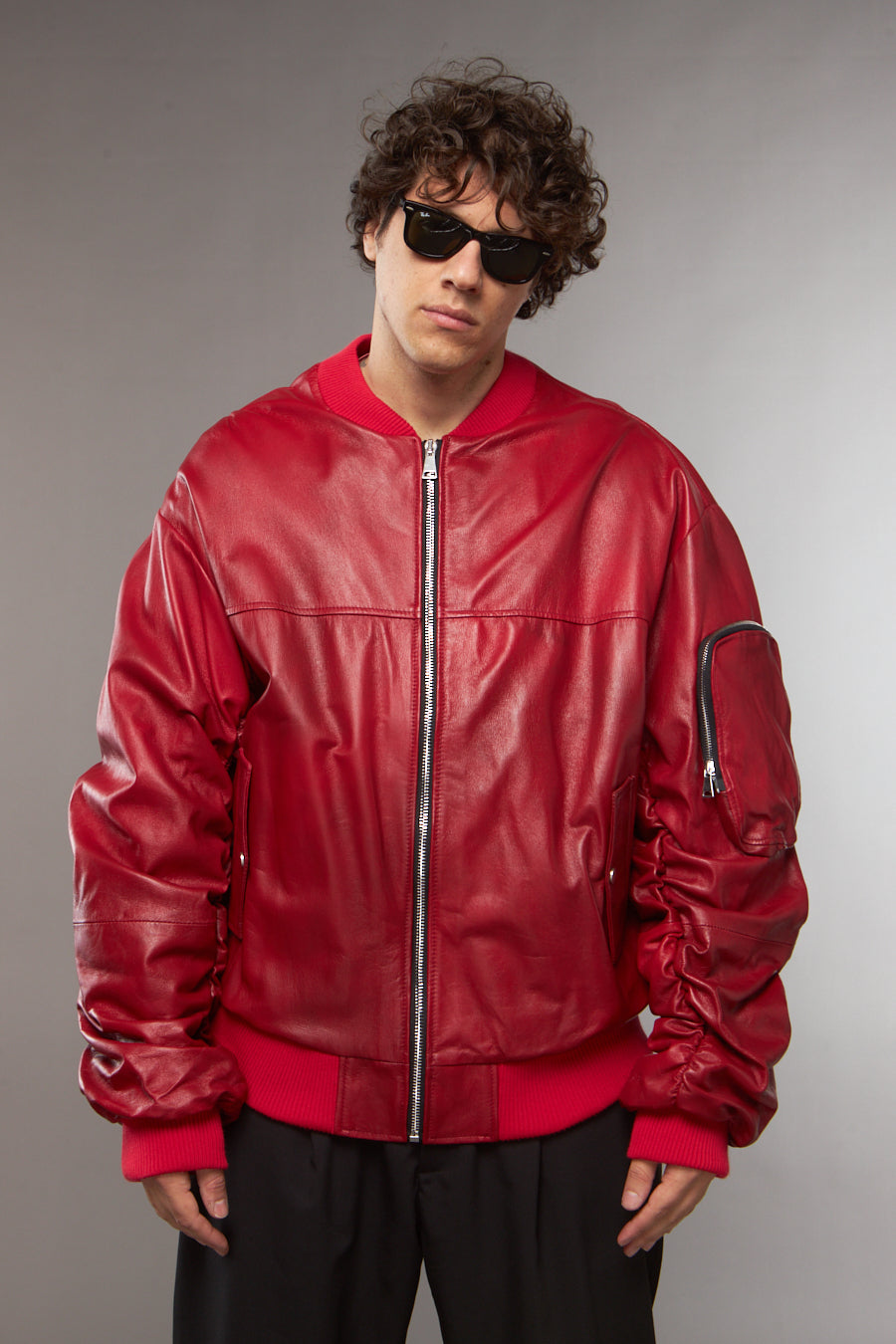 BOMBER OVERSIZE MANICA A RICCIO ROSSO