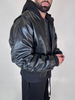 COLLLEGE ARRICCIO pelle CAPPUCCIO FELPA NERA - lab22shop