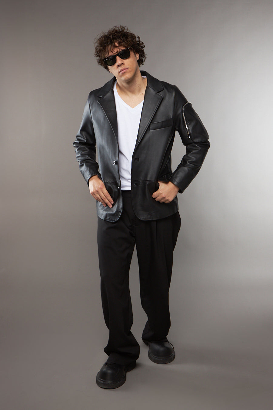 GIACCA IN PELLE NERA TASCONE - lab22shop