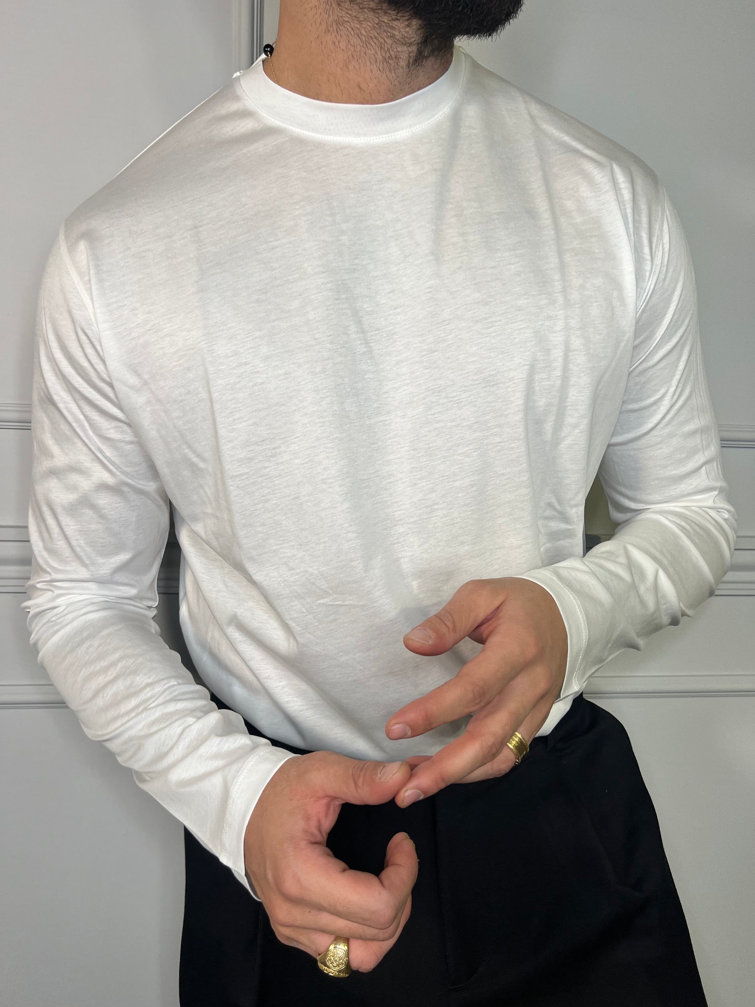 T-SHIRT FILO DI SCOZIA BIANCA MANICA LUNGA