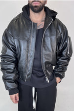 COLLLEGE ARRICCIO pelle CAPPUCCIO FELPA NERA - lab22shop