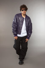 BOMBER OVERSIZE MANICA A RICCIO CROPPED COLOR MELANZANA - lab22shop