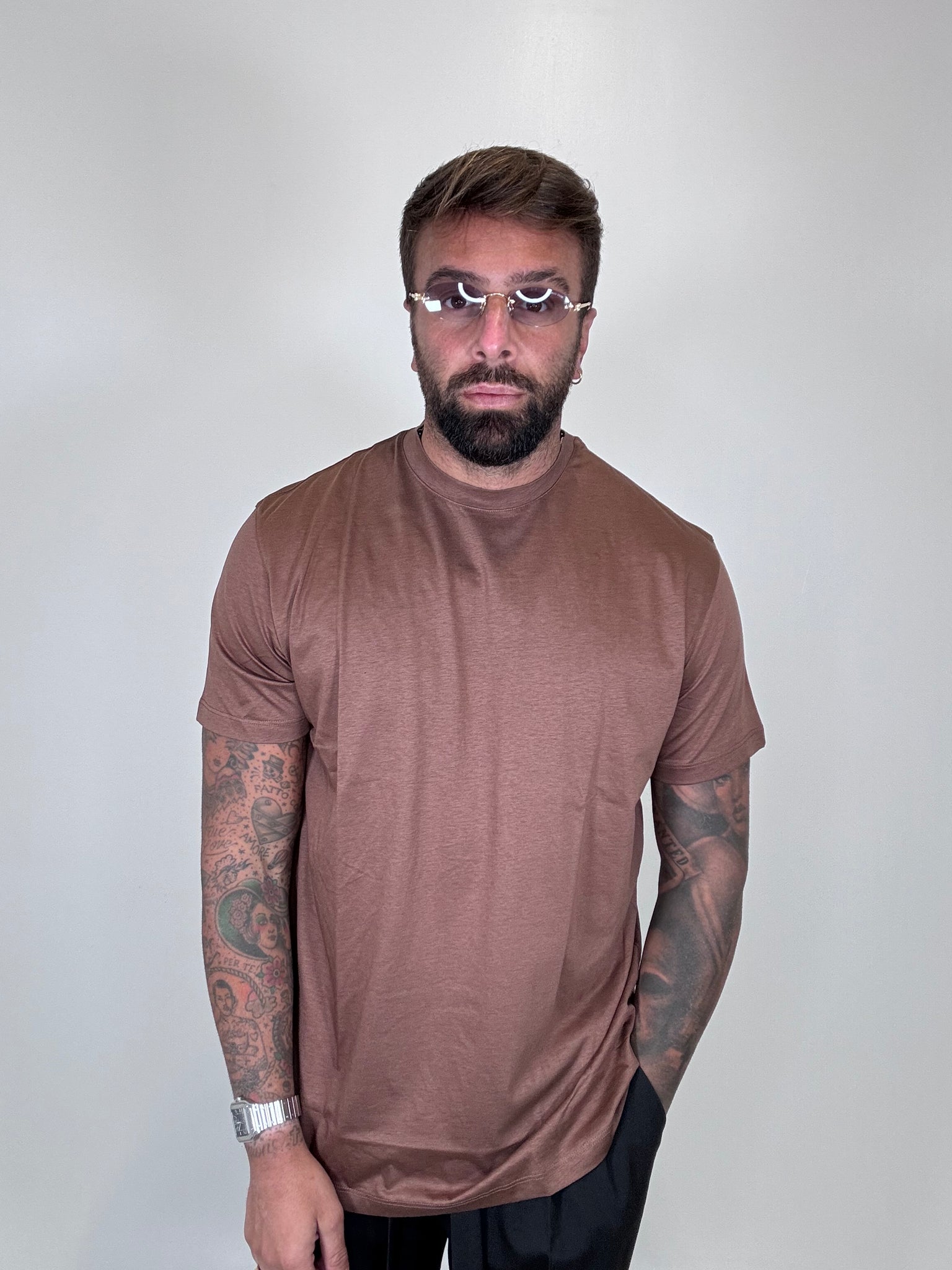 T-SHIRT FILO DI SCOZIA MARRONE