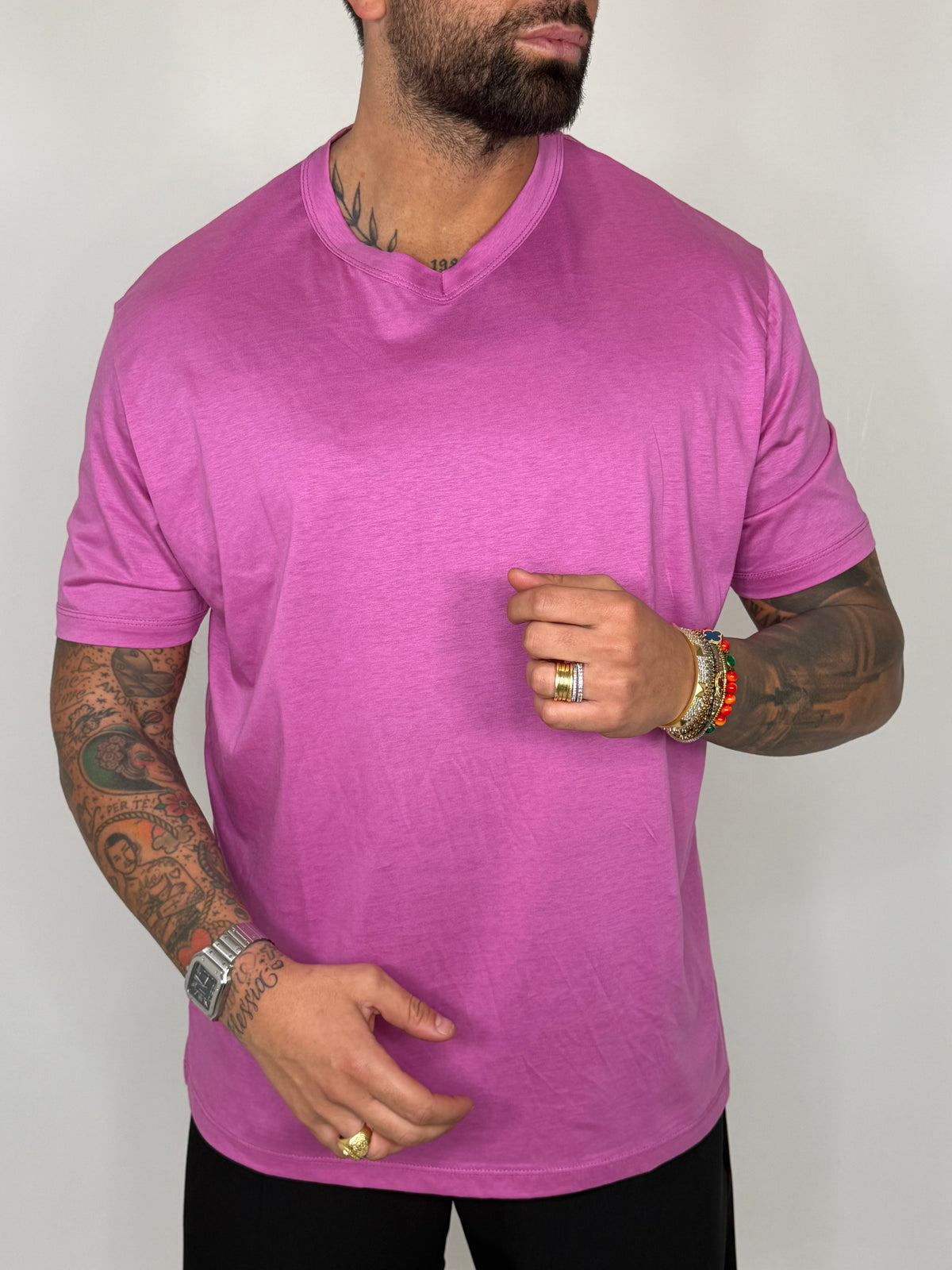 T-SHIRT SCOLLO A V IN FILO DI SCOZIA - lab22shop
