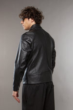 BIKER COLLO CAMICIA IN PELLE NERO - lab22shop