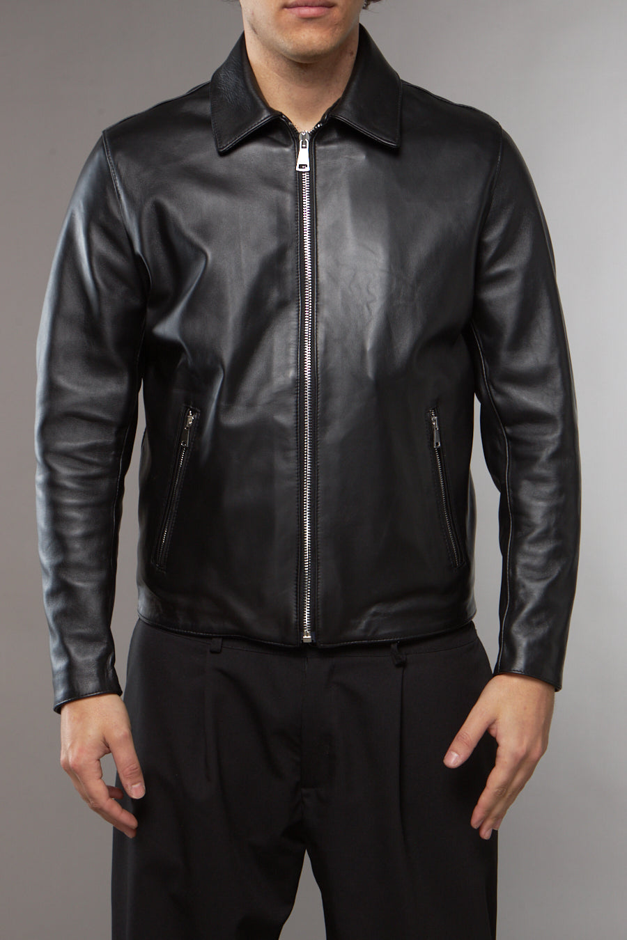 BLAZER COLLO CAMICIA NAPPA NERA - lab22shop