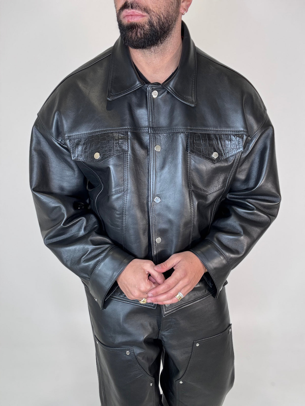 BLAZER OVER SPALLINA IN PELLE - lab22shop
