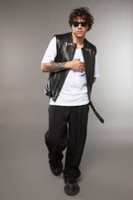 GILET BIKER NERO IN PELLE - lab22shop