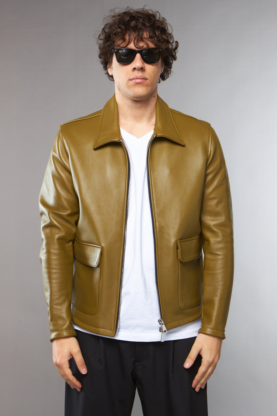 BLAZER COLLO CAMICIA CON TASCONE VERDE OLIVA - lab22shop