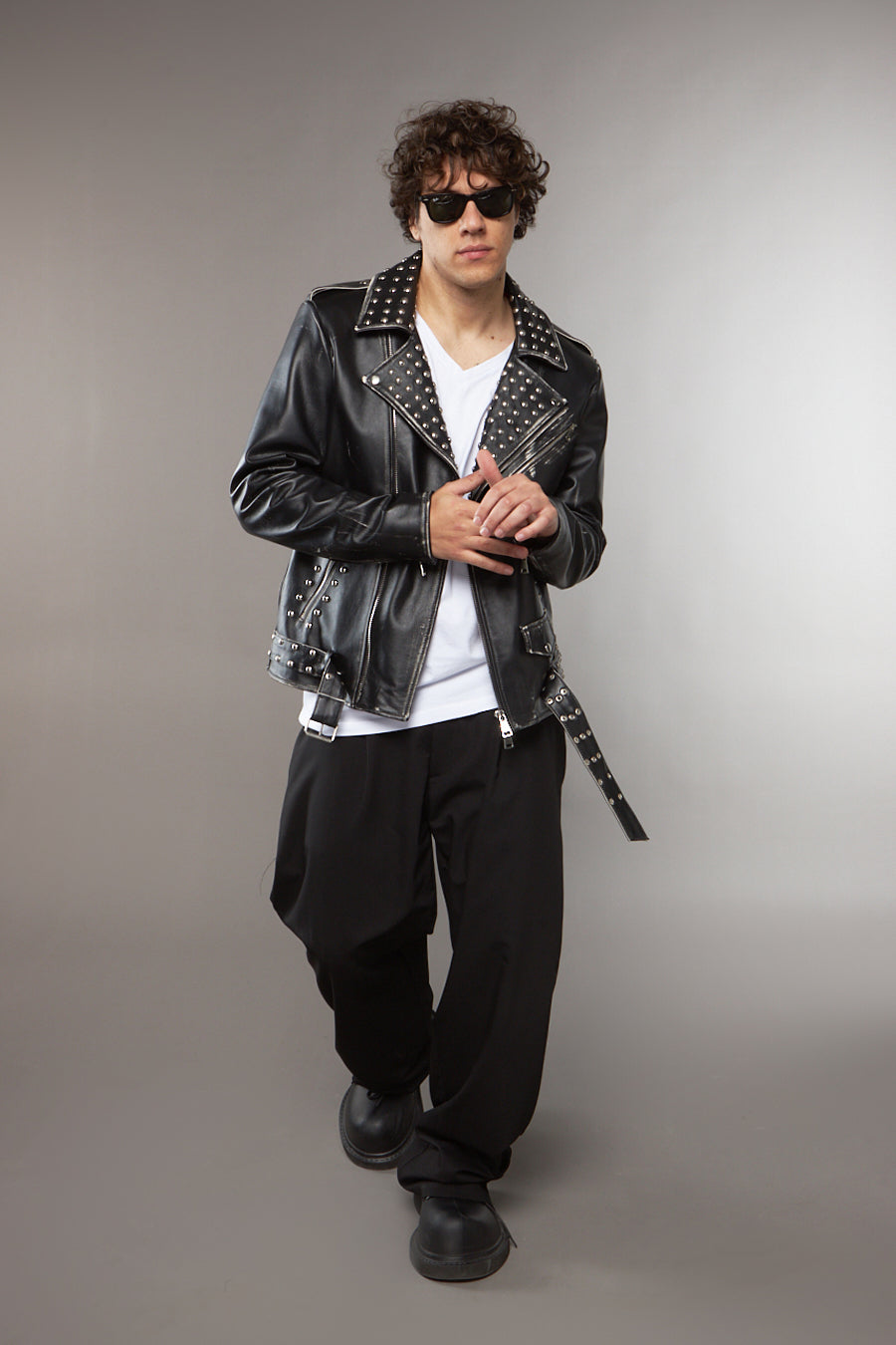 CHIODO OVERSIZE BORCHIE IN PELLE NERO - lab22shop