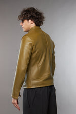 BLAZER IN PELLE VERDE OLIVA - lab22shop