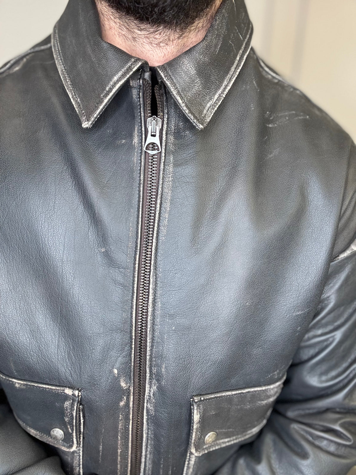 LEATHER CROPPED JACKET - lab22shop