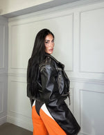 Giacca in pelle spalline over crop