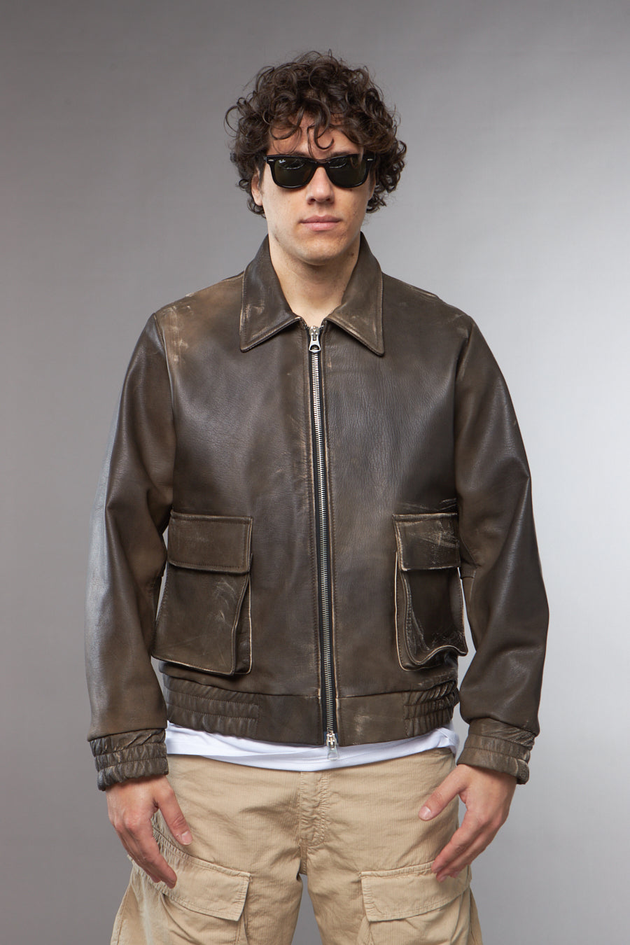 BLAZER COLLO CAMICIA CON TASCONI EFFETTO MARRONE CONSUMATO - lab22shop