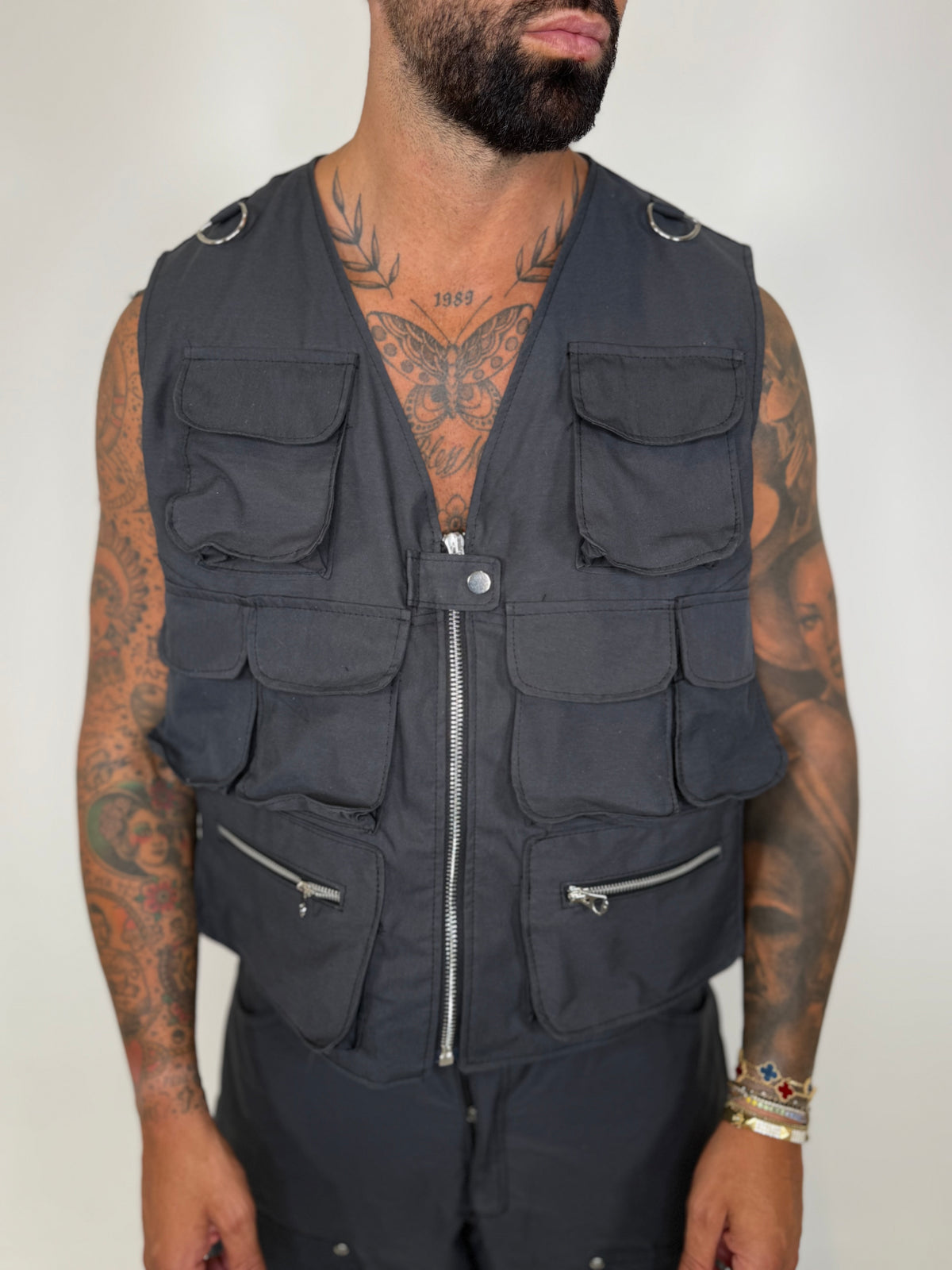 GILET MULTITASCHE COTONE NERO - lab22shop