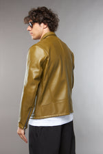BLAZER IN PELLE VERDE OLIVA - lab22shop