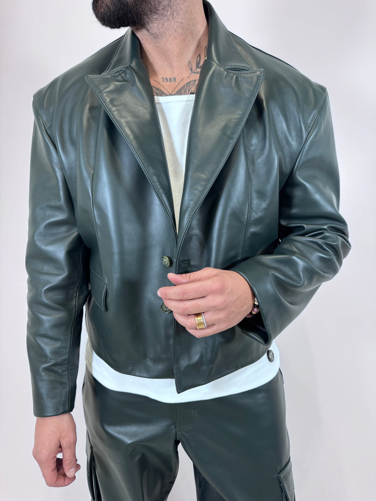 GIACCA IN PELLE CROPPED VERDE - lab22shop