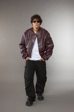 BOMBER OVERSIZE MANICA A RICCIO CROPPED PRUGNA - lab22shop