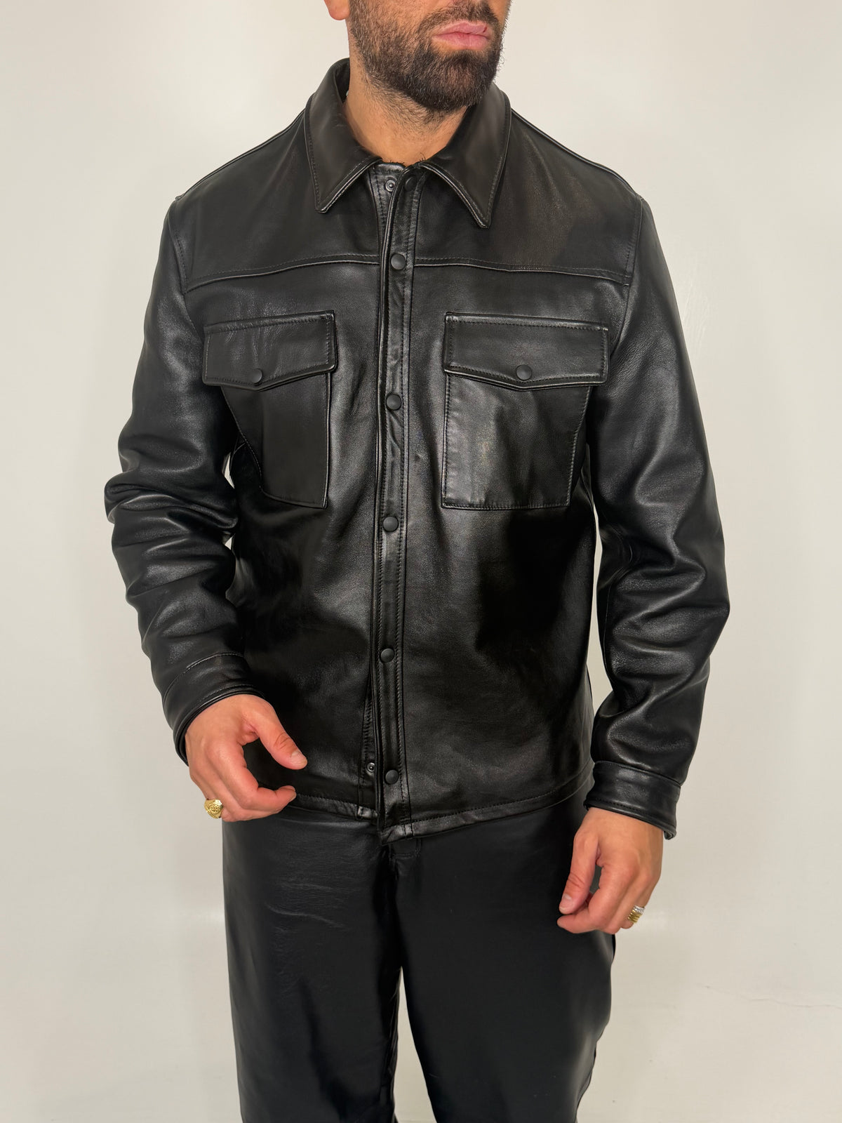 LEATHER SHIRT JACKET - lab22shop