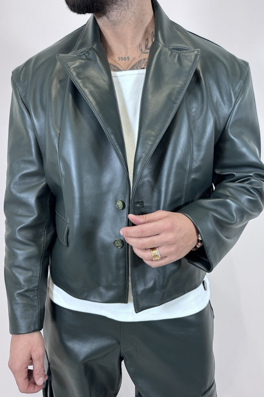 GIACCA IN PELLE CROPPED VERDE - lab22shop