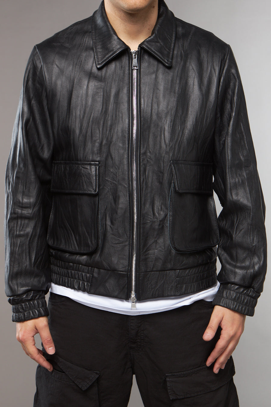 BOMBER COLLO CAMICIA EFFETTO PELLE LAVATA - lab22shop