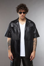 CAMICIA NERA IN PELLE MEZZA MANICA - lab22shop