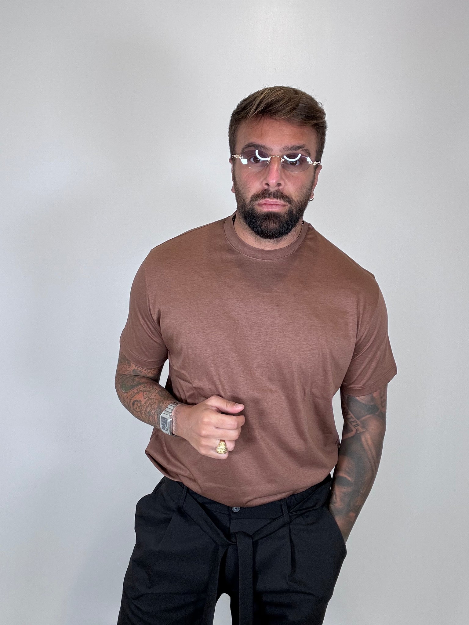 T-SHIRT FILO DI SCOZIA MARRONE