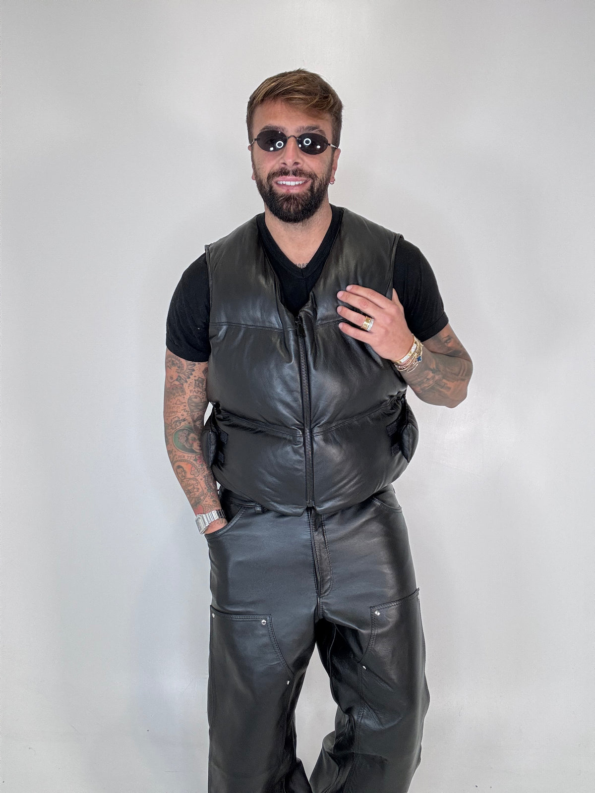 GILET PIUMA CROPPED IN PELLE - lab22shop
