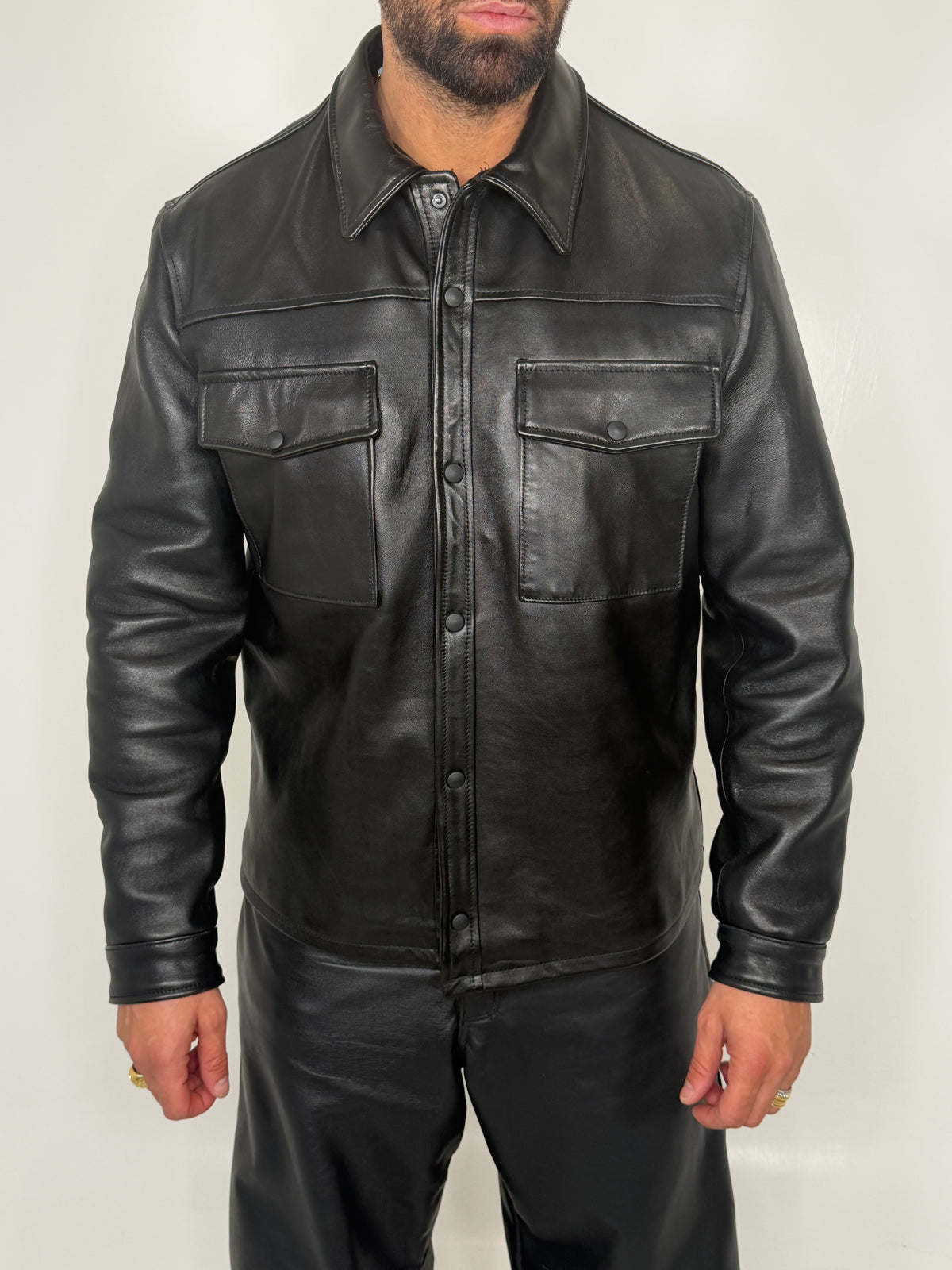 LEATHER SHIRT JACKET - lab22shop