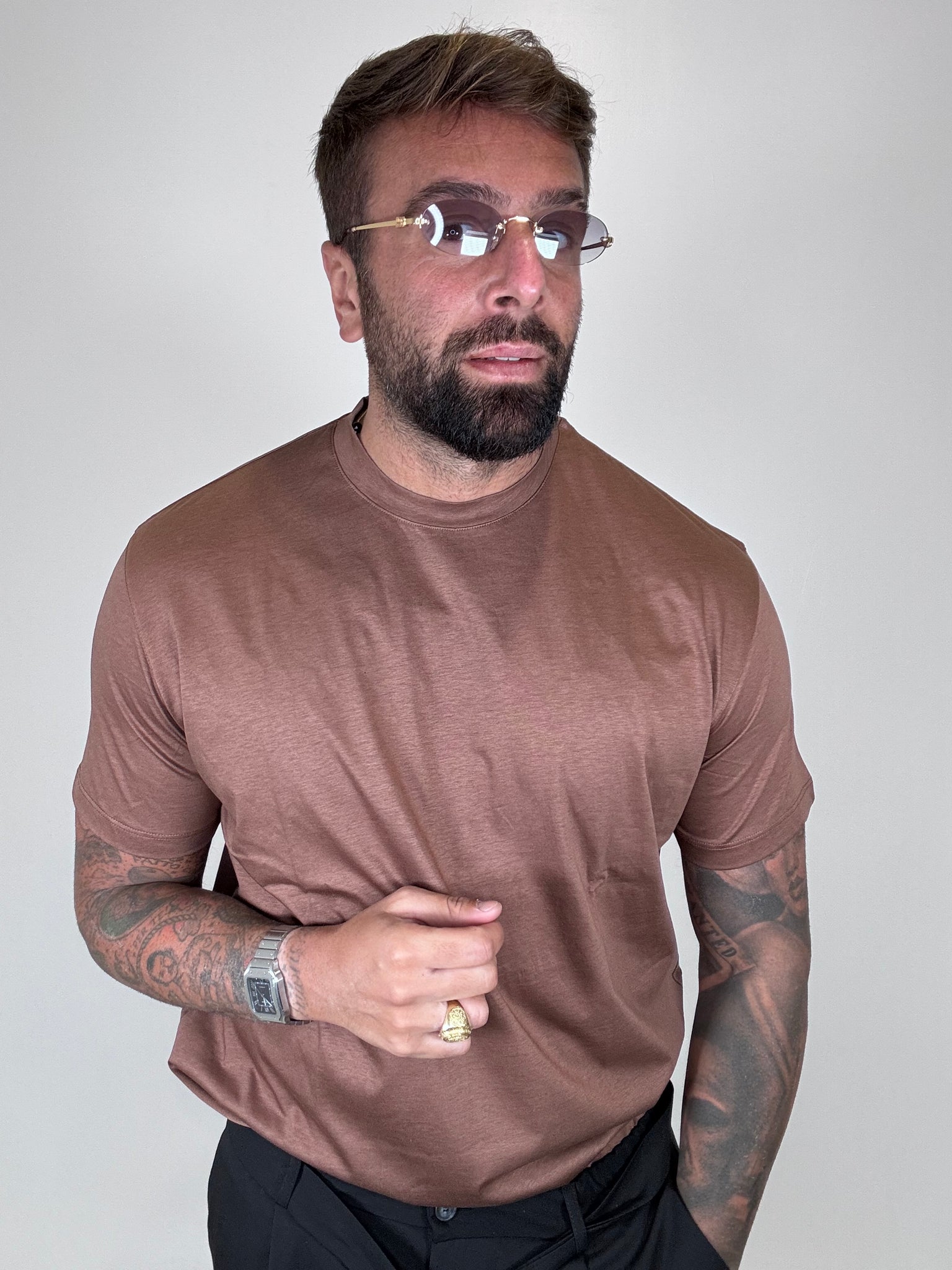 T-SHIRT FILO DI SCOZIA MARRONE