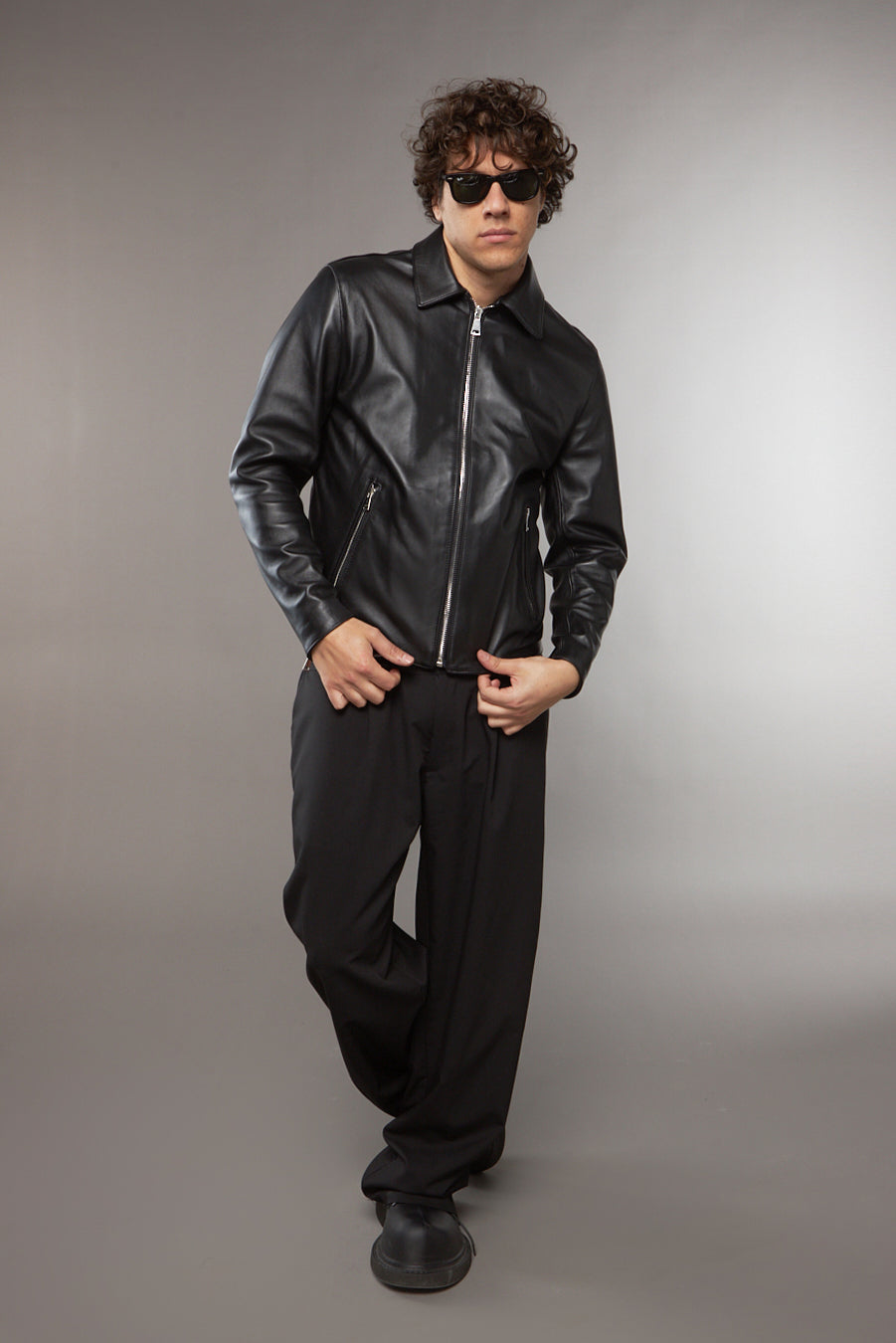 BLAZER COLLO CAMICIA NAPPA NERA - lab22shop