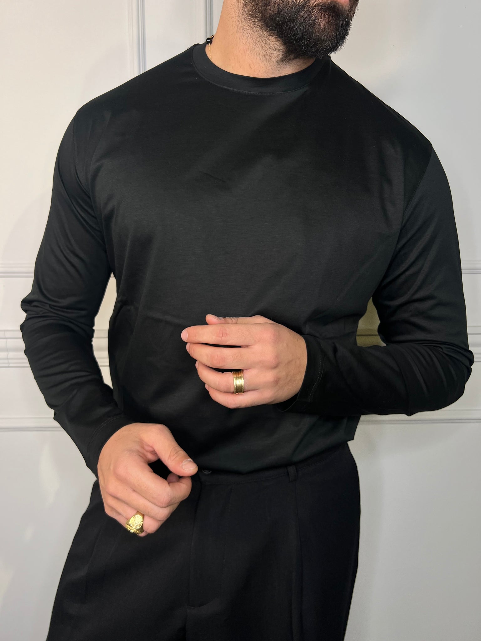 T-SHIRT FILO DI SCOZIA NERA MANICA LUNGA