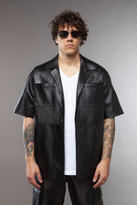 CAMICIA NERA IN PELLE MEZZA MANICA - lab22shop