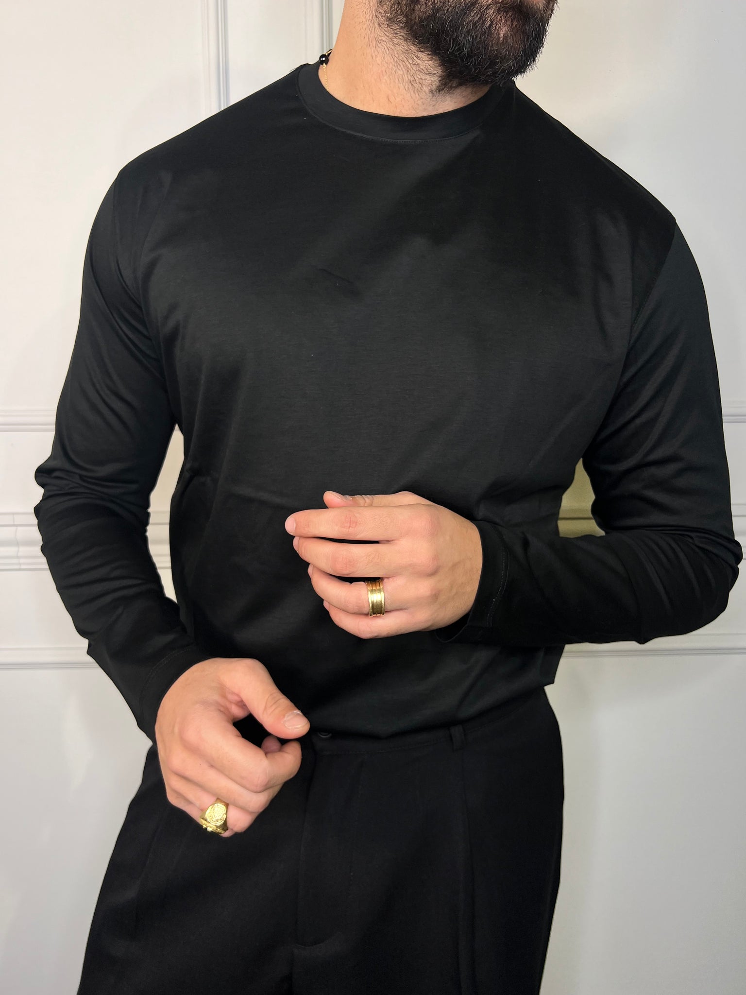 T-SHIRT FILO DI SCOZIA NERA MANICA LUNGA