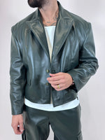 GIACCA IN PELLE CROPPED VERDE - lab22shop