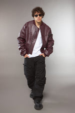 BOMBER OVERSIZE MANICA A RICCIO CROPPED PRUGNA - lab22shop