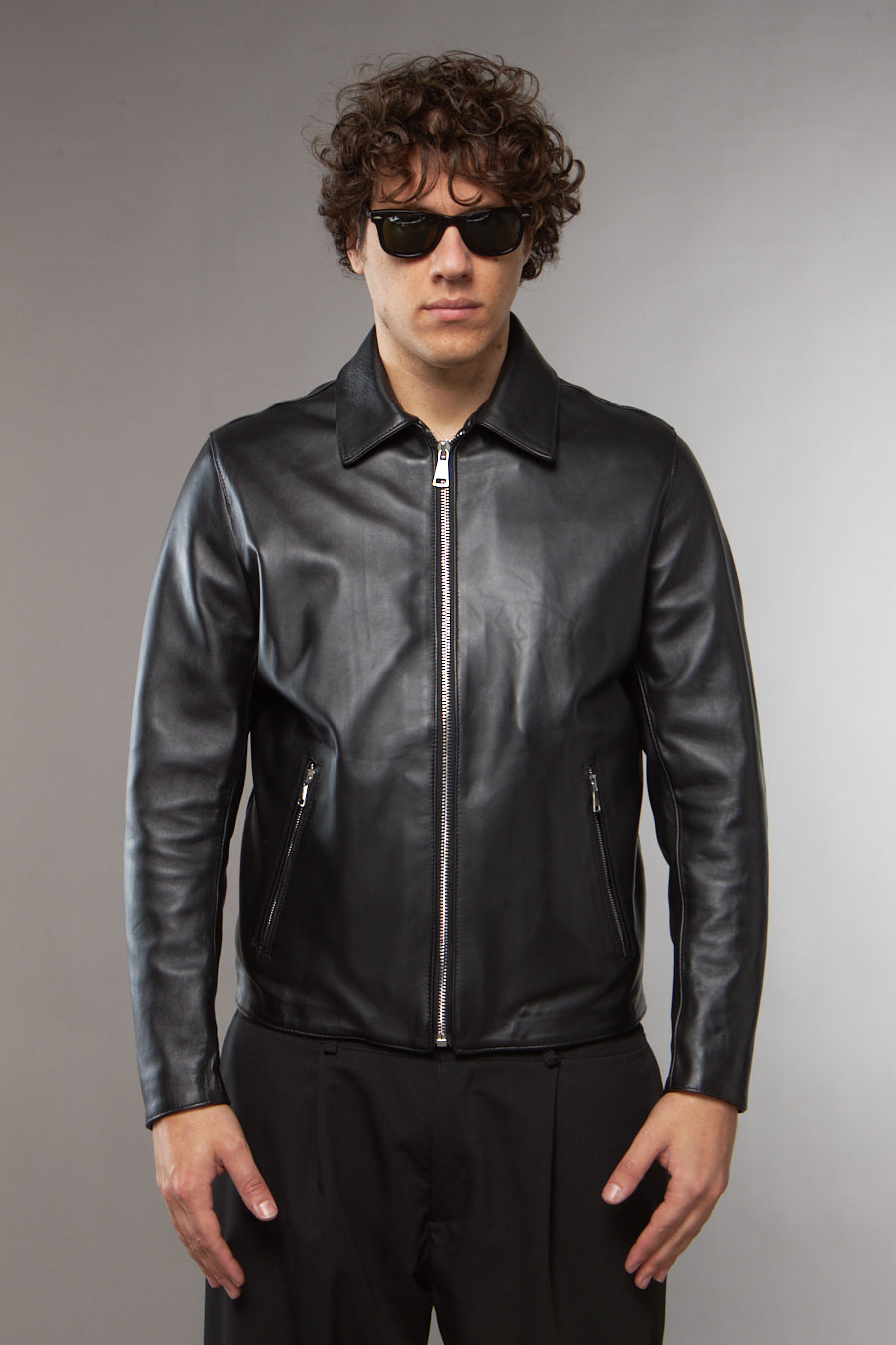 BIKER COLLO CAMICIA IN PELLE NERO - lab22shop