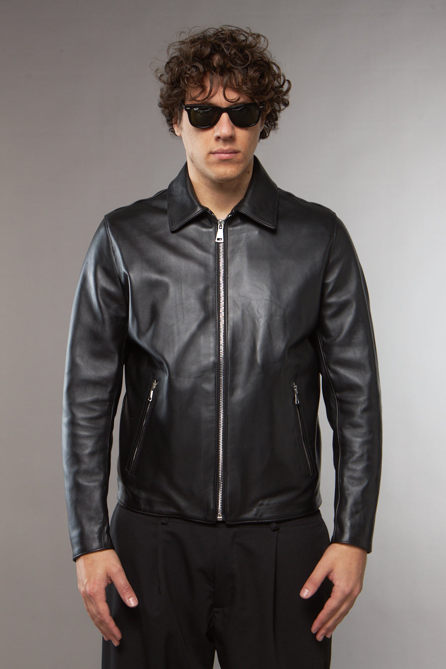 BIKER COLLO CAMICIA IN PELLE NERO