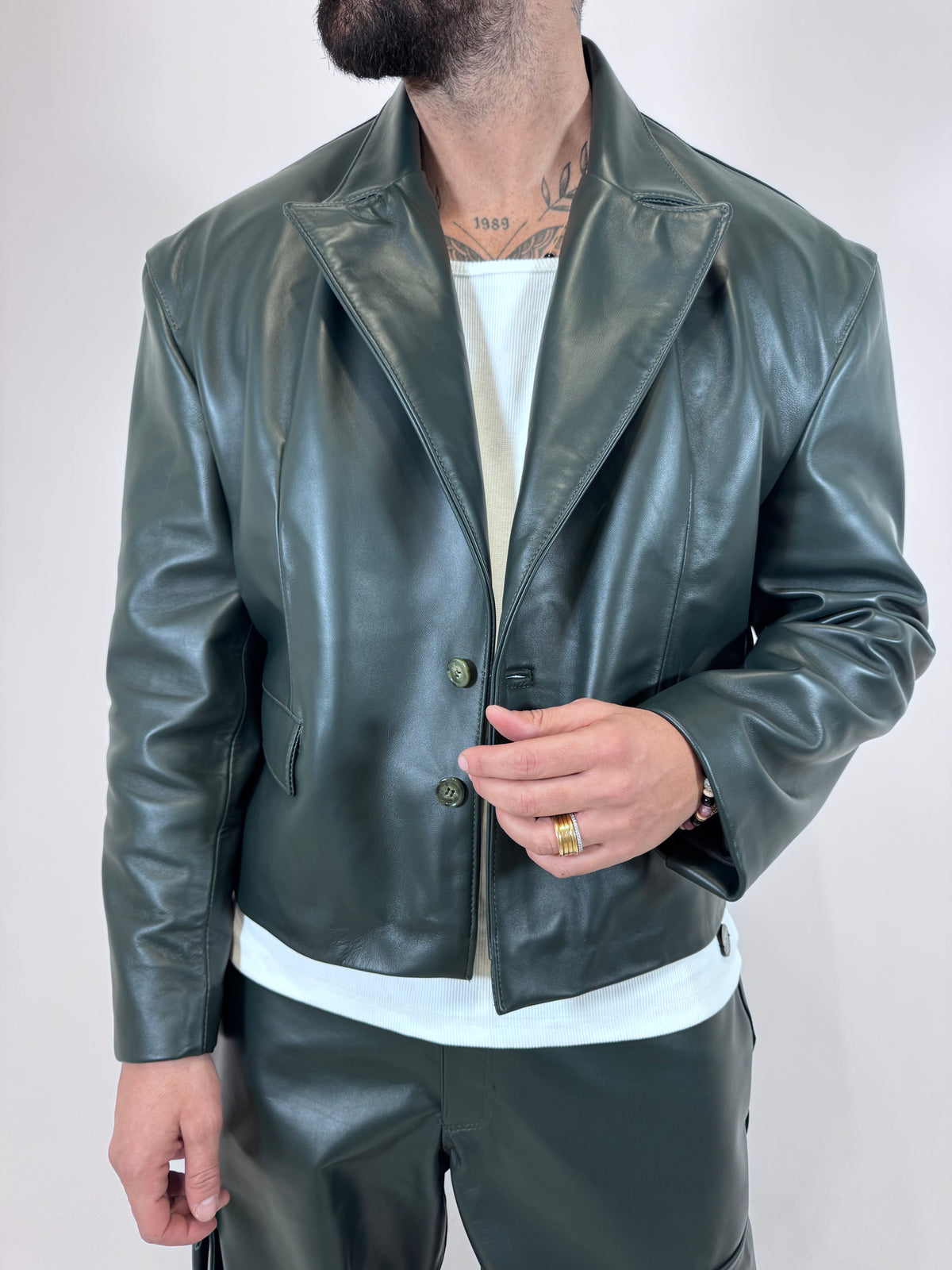 GIACCA IN PELLE CROPPED VERDE - lab22shop