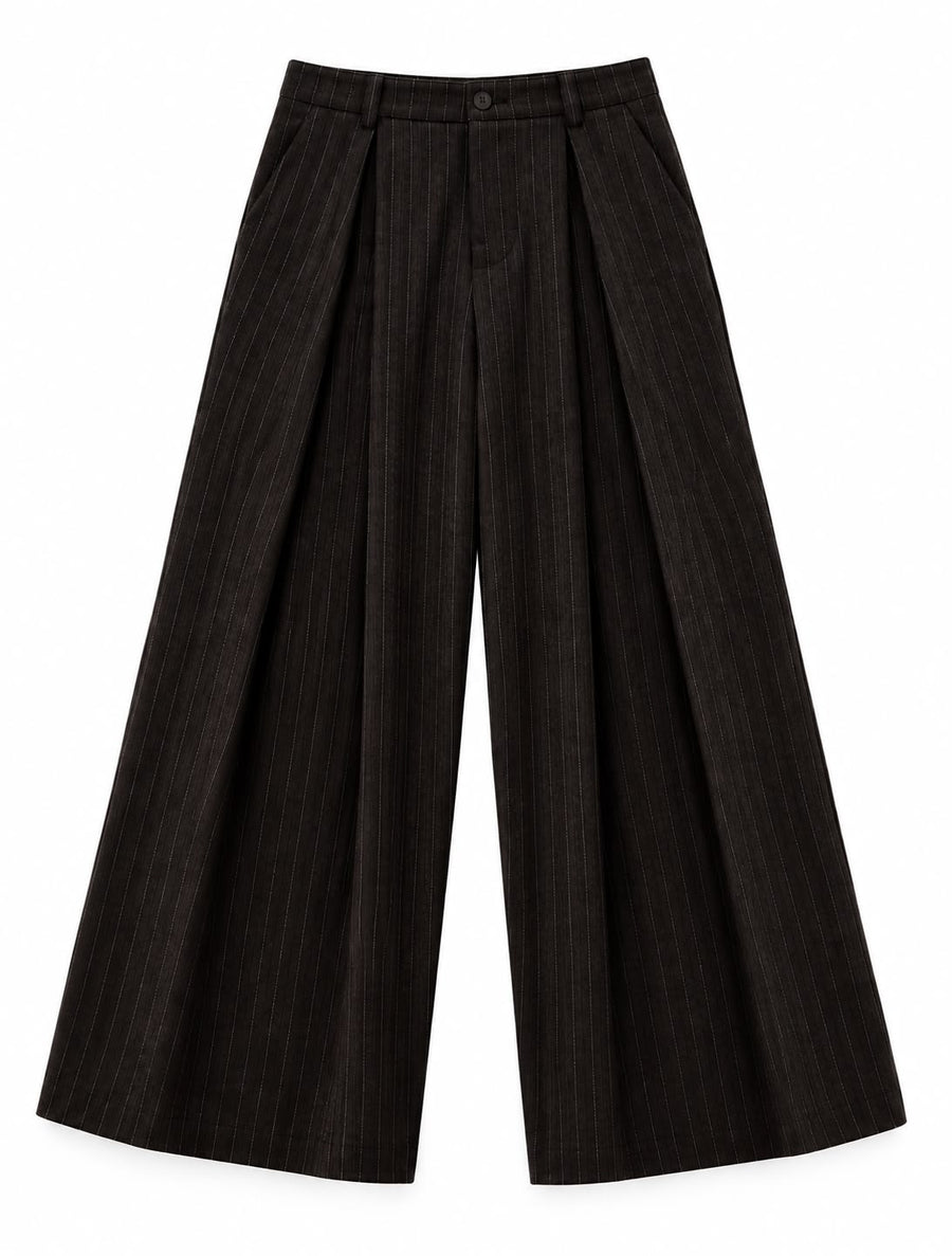 PANTALONE GESSATO FONDO AMPIO CON PINCES