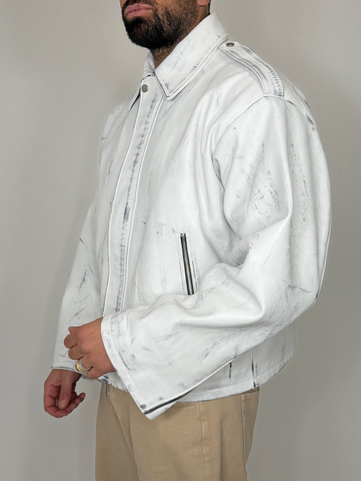 LEATHER JACKET WHITE VINTAGE - lab22shop
