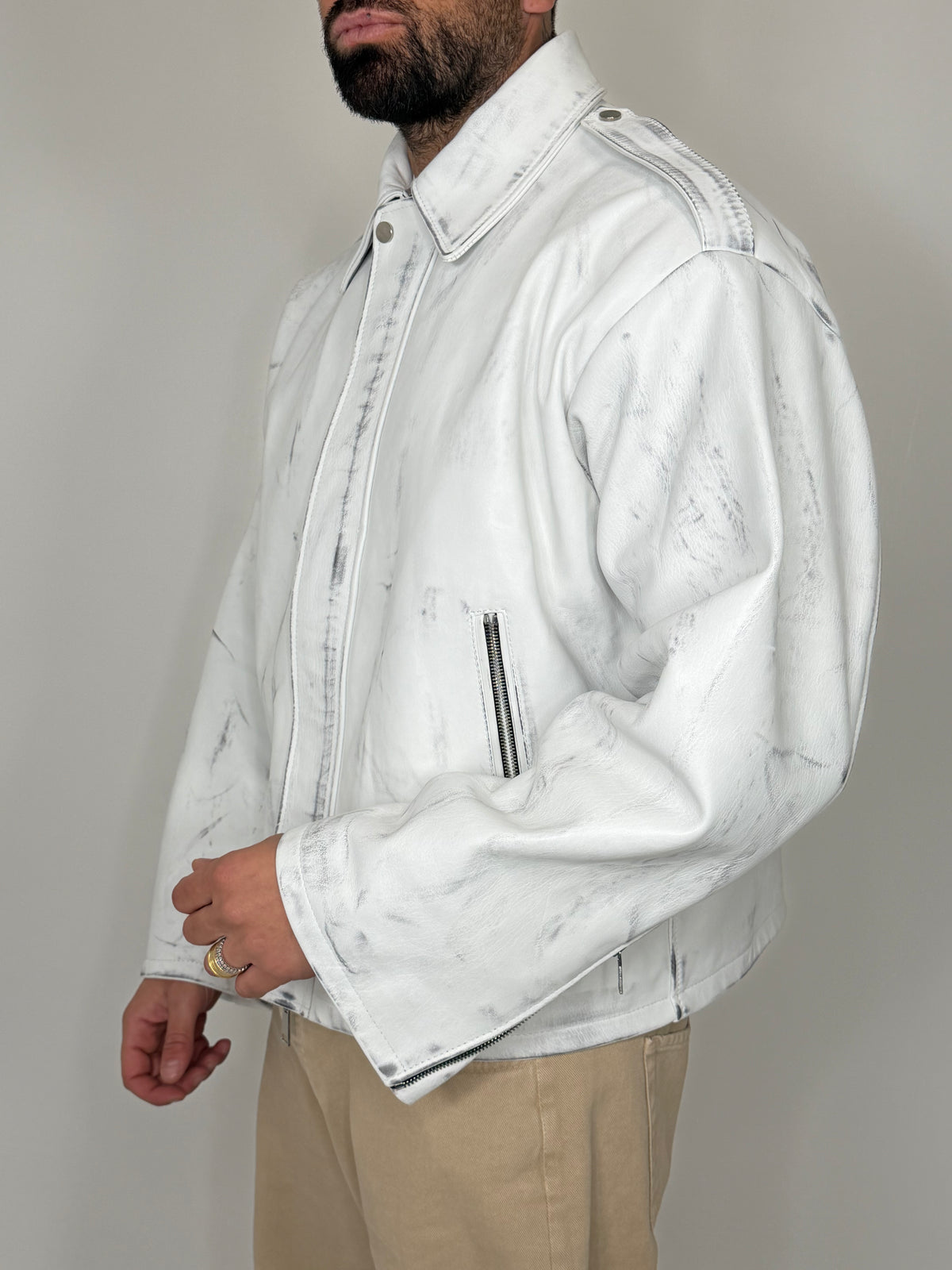 LEATHER JACKET WHITE VINTAGE - lab22shop
