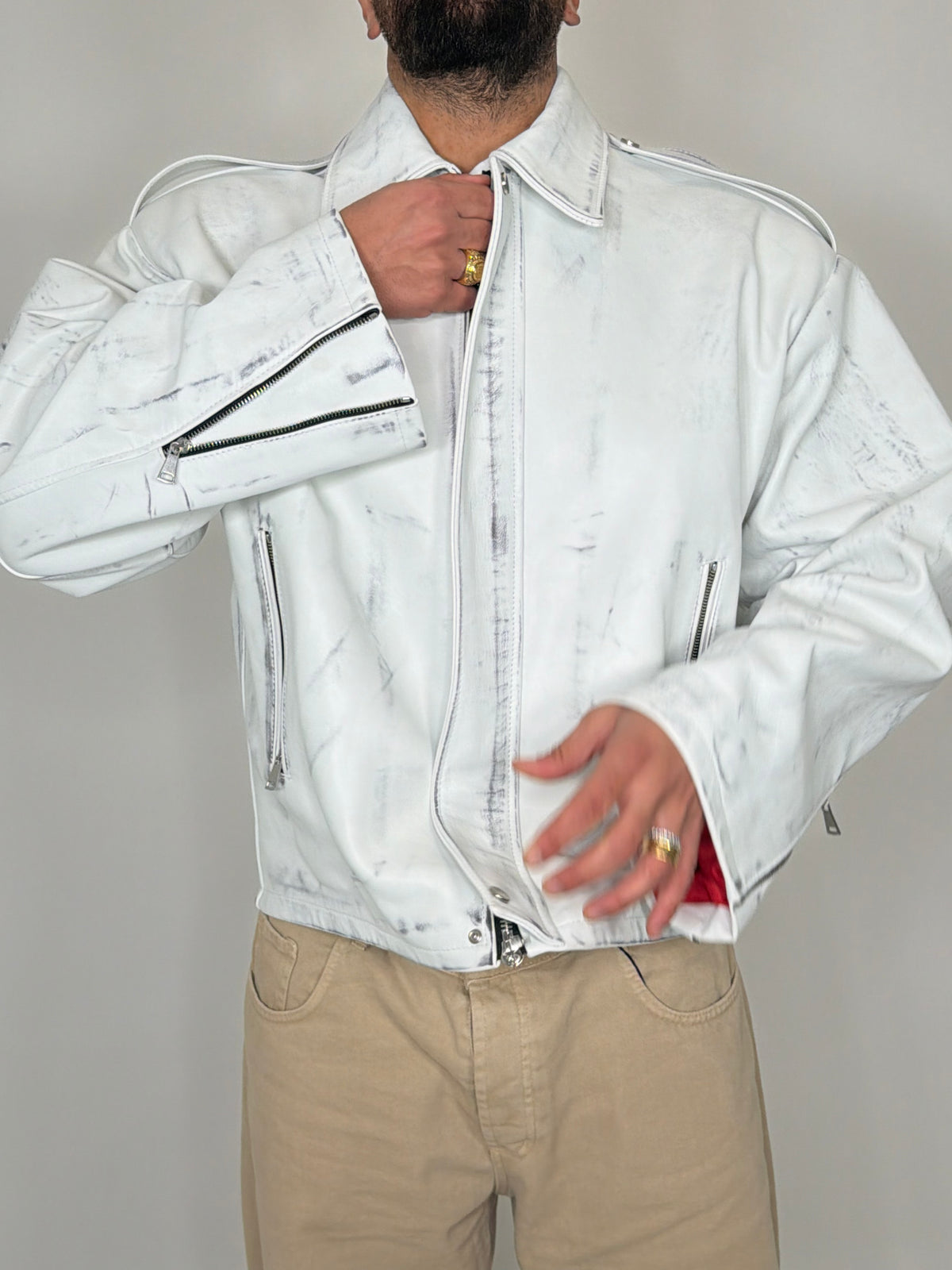 LEATHER JACKET WHITE VINTAGE - lab22shop