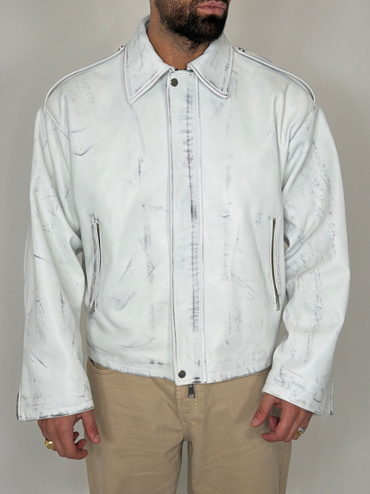 LEATHER JACKET WHITE VINTAGE - lab22shop